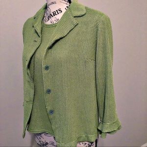 ALI MILES 2 -PIECE GREEN BASKET WEAVE WITH RUFFLE SLEEVE LADIES TOP SZ SMALL